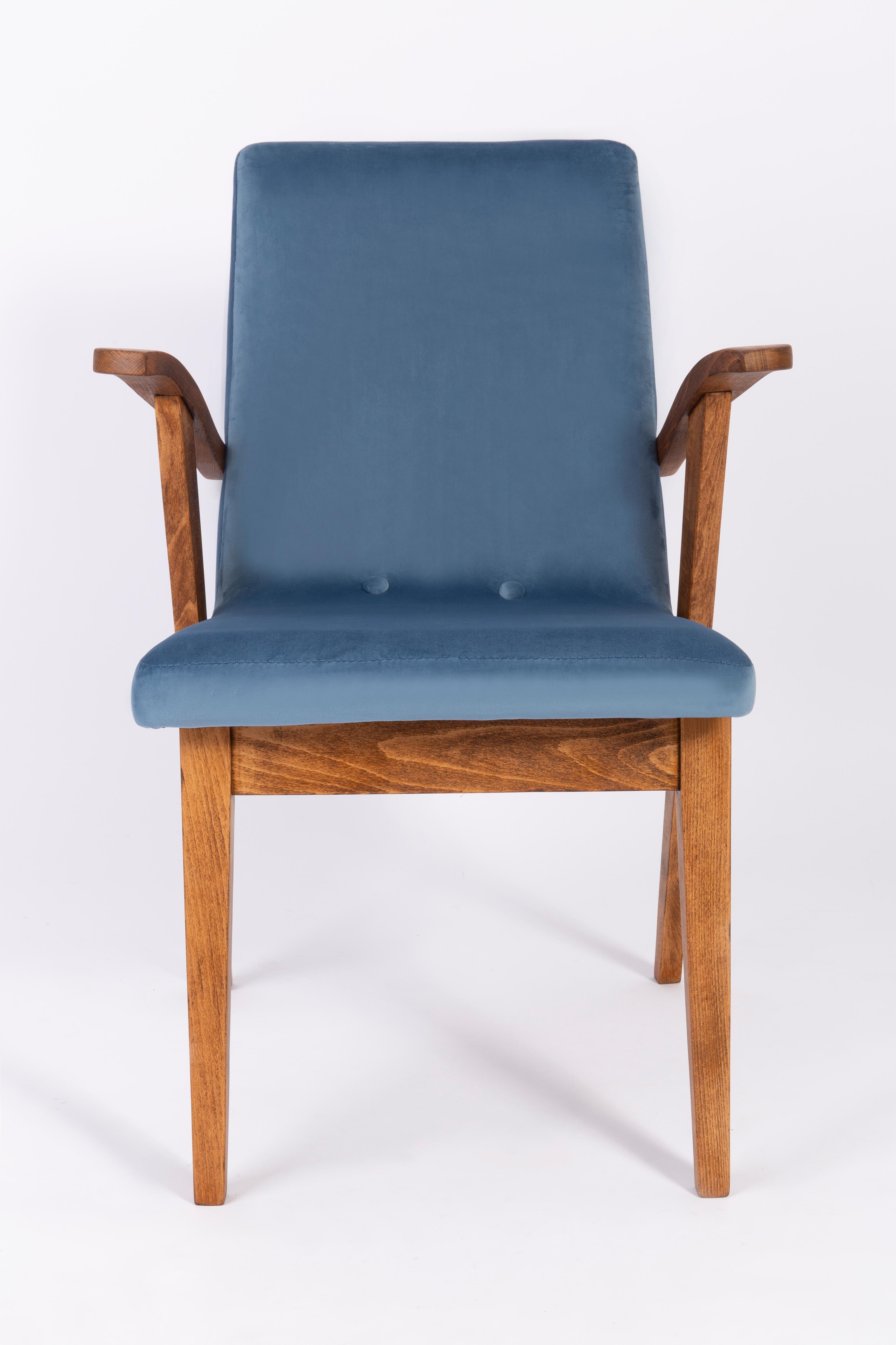 Polish Pair of 20th Century Vintage Blue Chairs by Mieczyslaw Puchala, 1960s For Sale