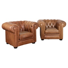 Pair of 20th Century Vintage Brown Leather Chesterfield Club Chairs