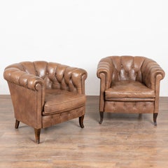 Pair of 20th Century Vintage Brown Leather Danish Club Chairs