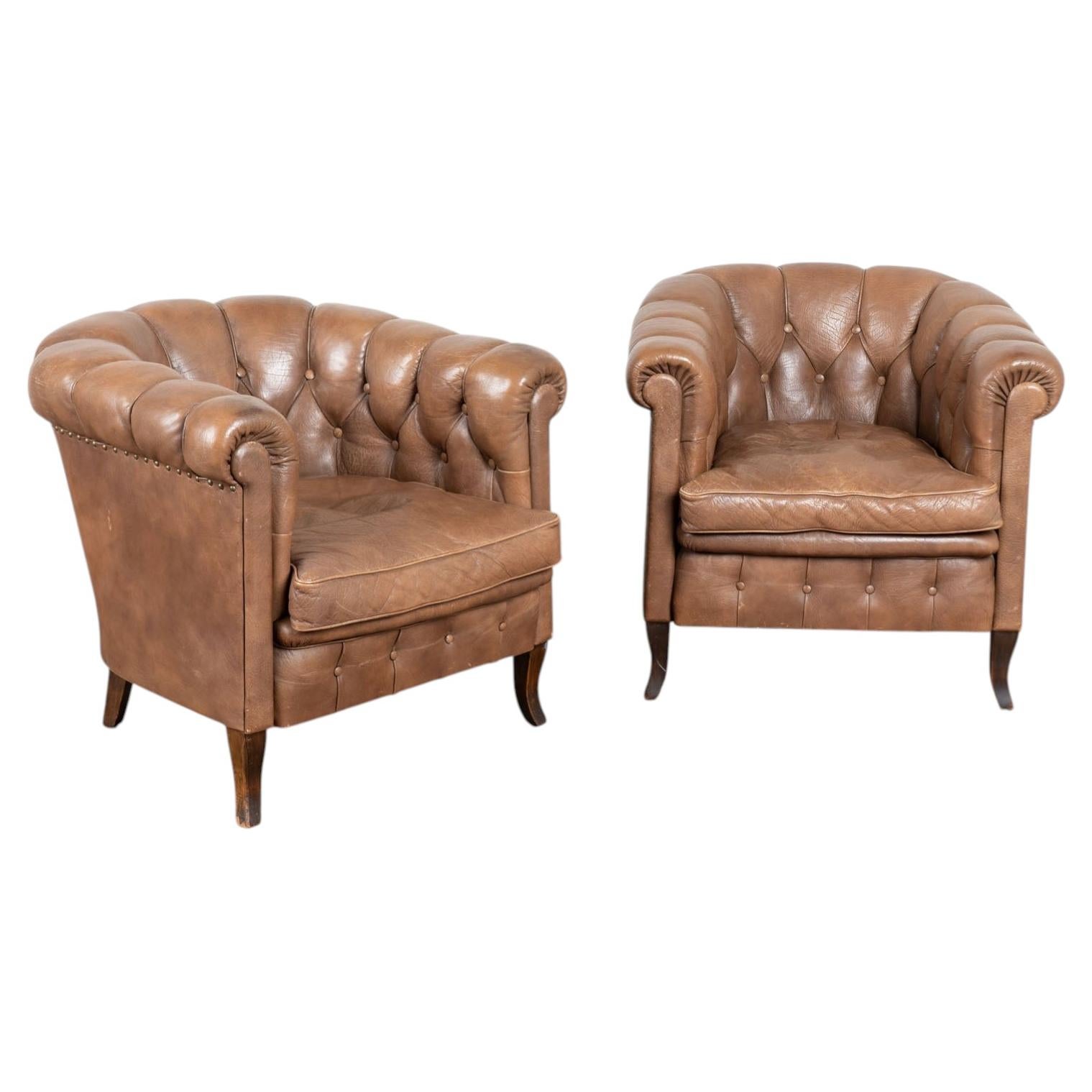 Pair of 20th Century Vintage Brown Leather Danish Club Chairs