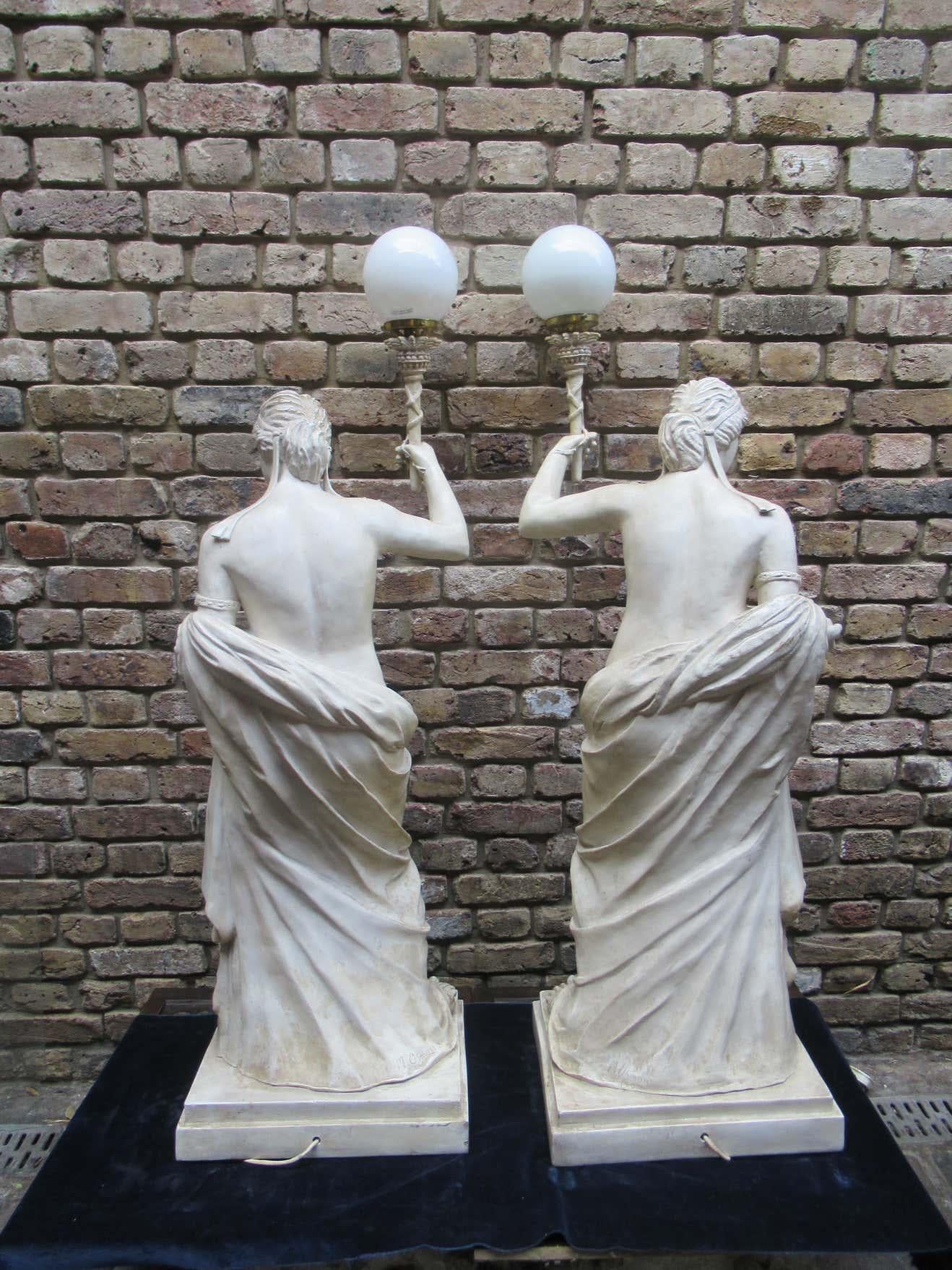Classical Roman Pair of 20th Century Vintage Christopher Wray, Lamps Depicting Roman Women For Sale
