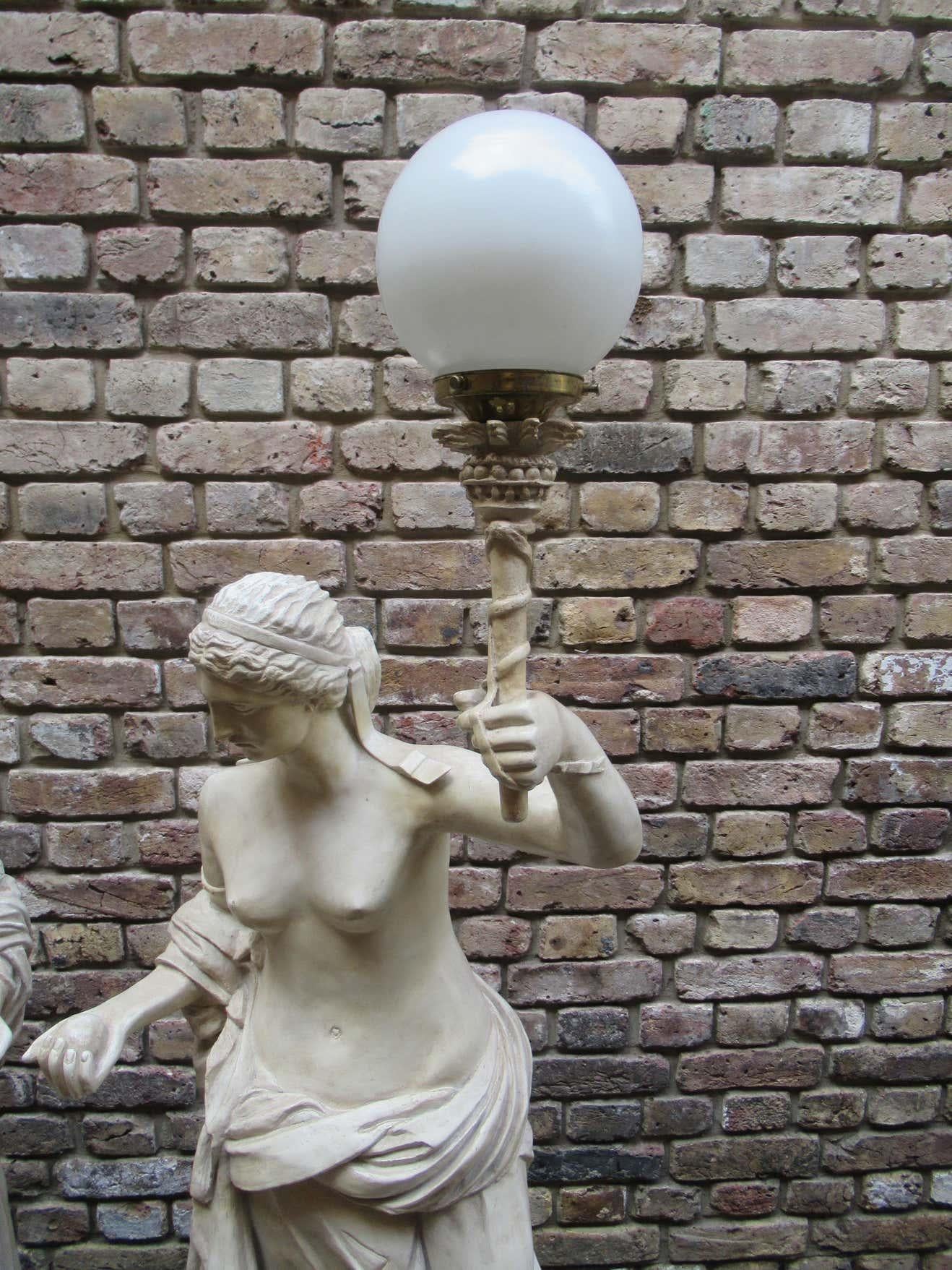 Pair of 20th Century Vintage Christopher Wray, Lamps Depicting Roman Women In Fair Condition For Sale In Southall, GB