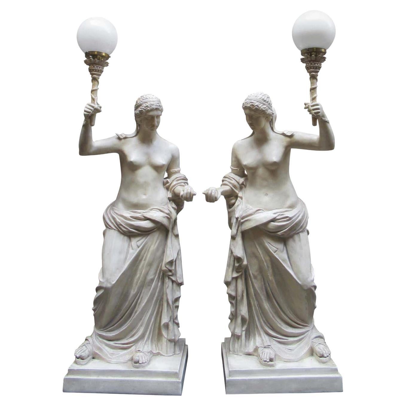 Pair of 20th Century Vintage Christopher Wray, Lamps Depicting Roman Women For Sale