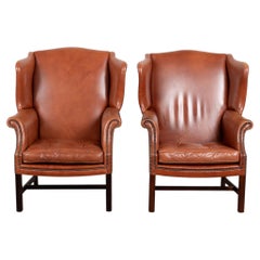 Pair of 20th Century Vintage Danish Leather Wingback Club Chairs