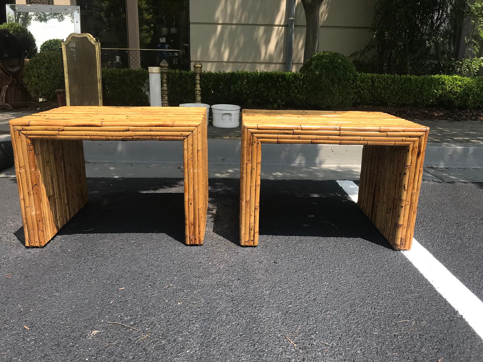 Pair of 20th Century Vintage Split Bamboo Parsons Style End Tables In Good Condition For Sale In Atlanta, GA