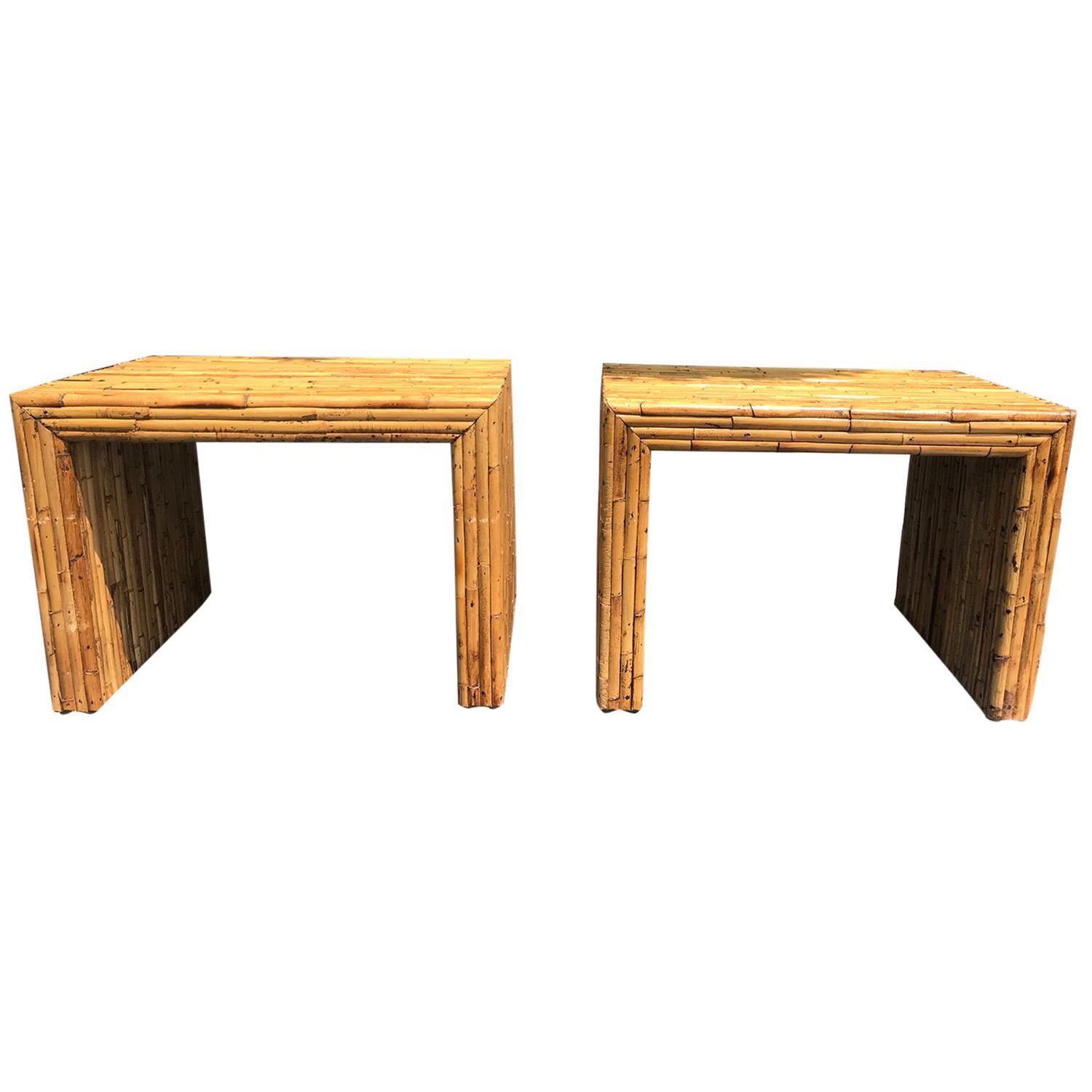Pair of 20th Century Vintage Split Bamboo Parsons Style End Tables For Sale