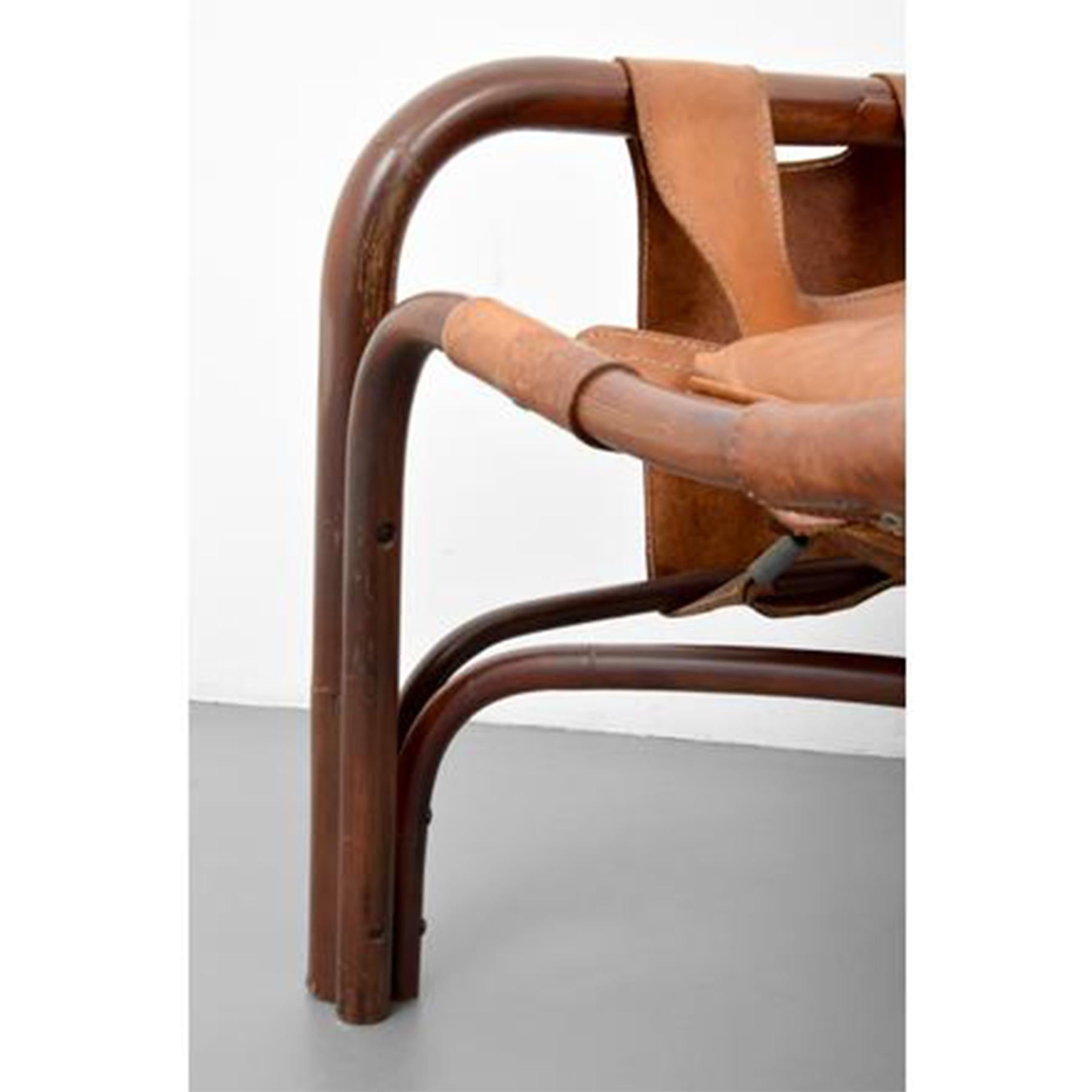 Pair of 20th Century Vittorio Bonacita Styled Brown Leather Sling Chairs In Good Condition In Sausalito, CA