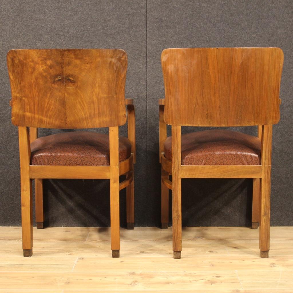 Pair of 20th Century Walnut and Burl Wood Italian Armchairs, 1960 In Good Condition In Vicoforte, Piedmont