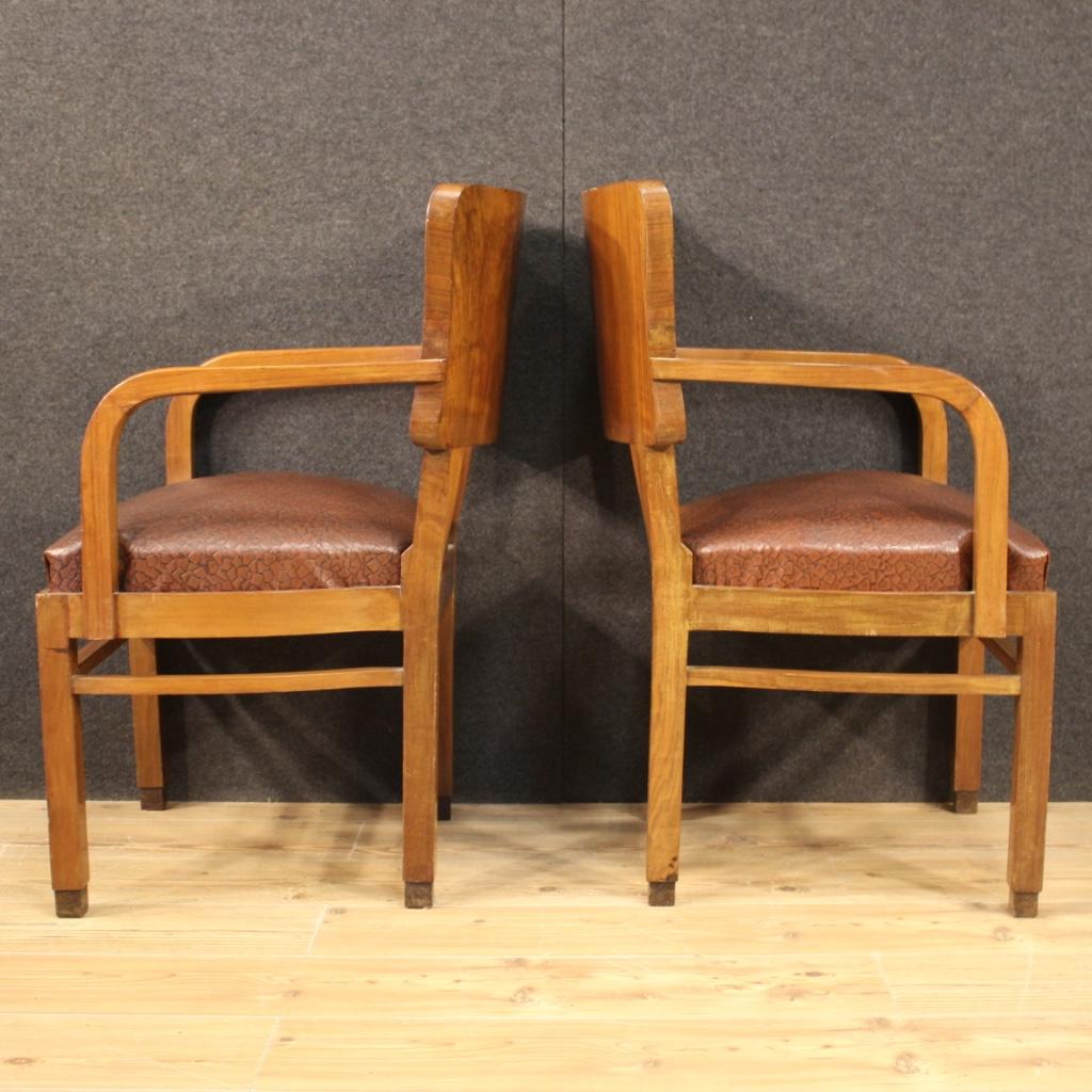 Pair of 20th Century Walnut and Burl Wood Italian Armchairs, 1960 1