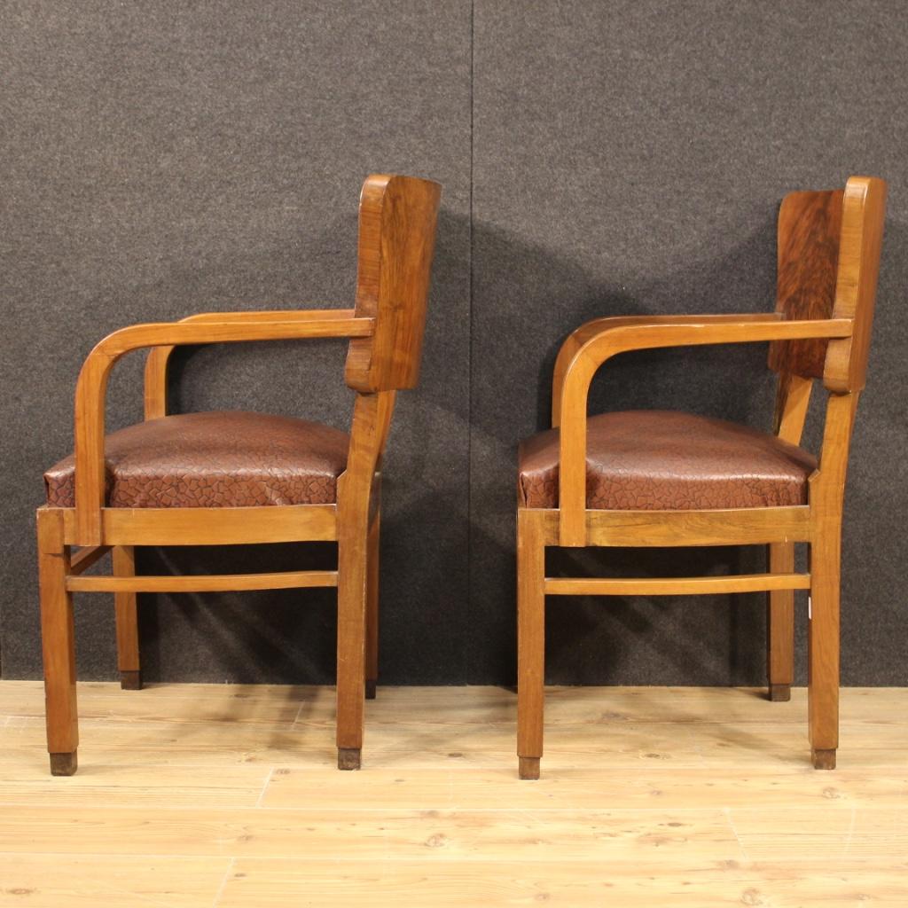 Pair of 20th Century Walnut and Burl Wood Italian Armchairs, 1960 2