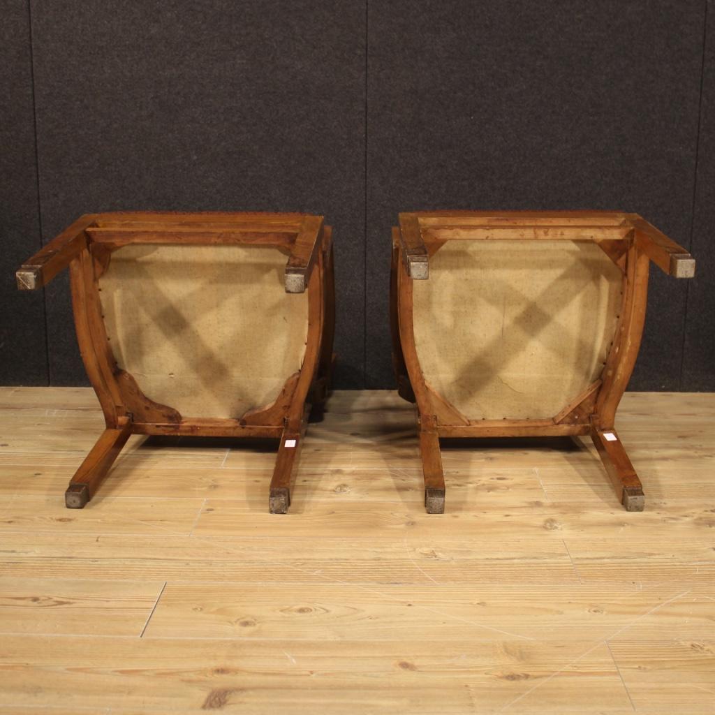 Pair of 20th Century Walnut and Burl Wood Italian Armchairs, 1960 3