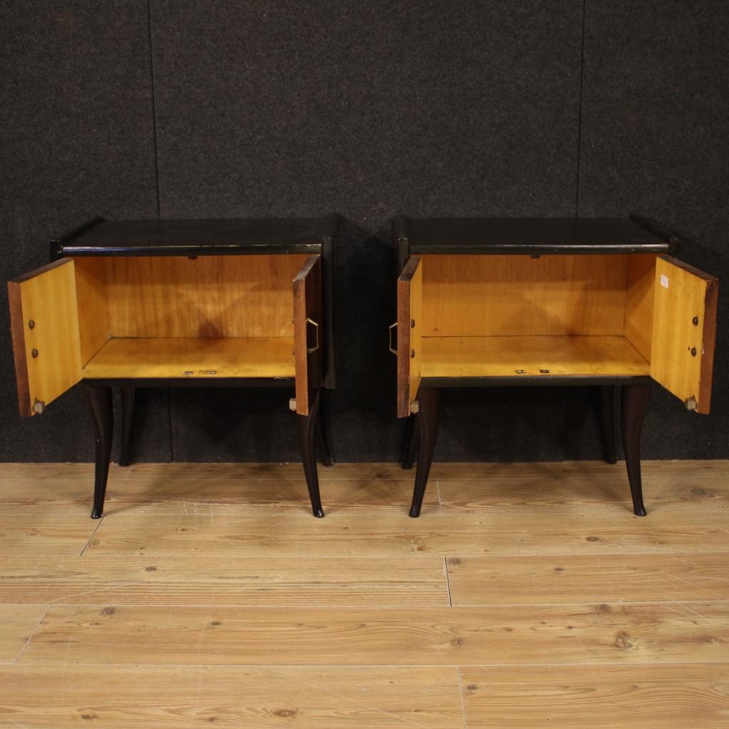Pair of 20th Century Walnut and Ebonized Wood Italian Design Night Stands, 1960 In Good Condition In Vicoforte, Piedmont
