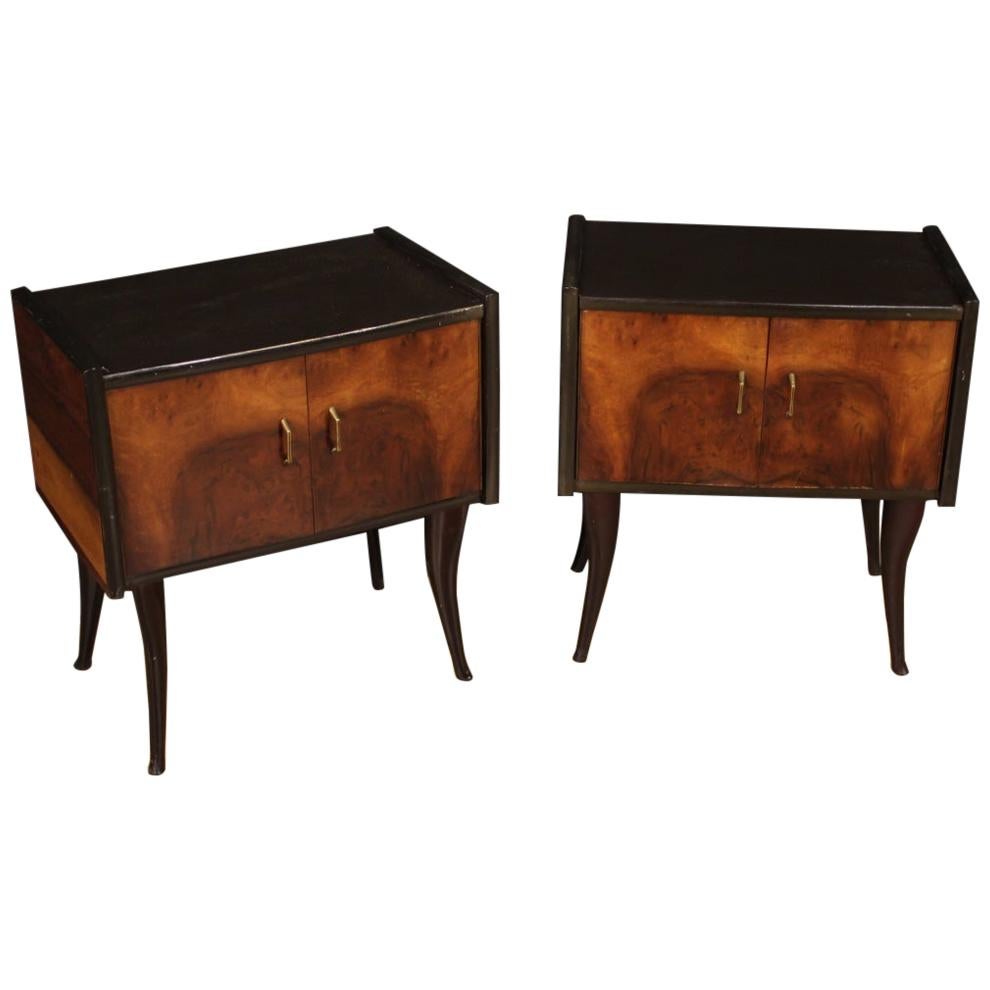 Pair of 20th Century Walnut and Ebonized Wood Italian Design Night Stands, 1960