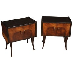 Pair of 20th Century Walnut and Ebonized Wood Italian Design Night Stands, 1960