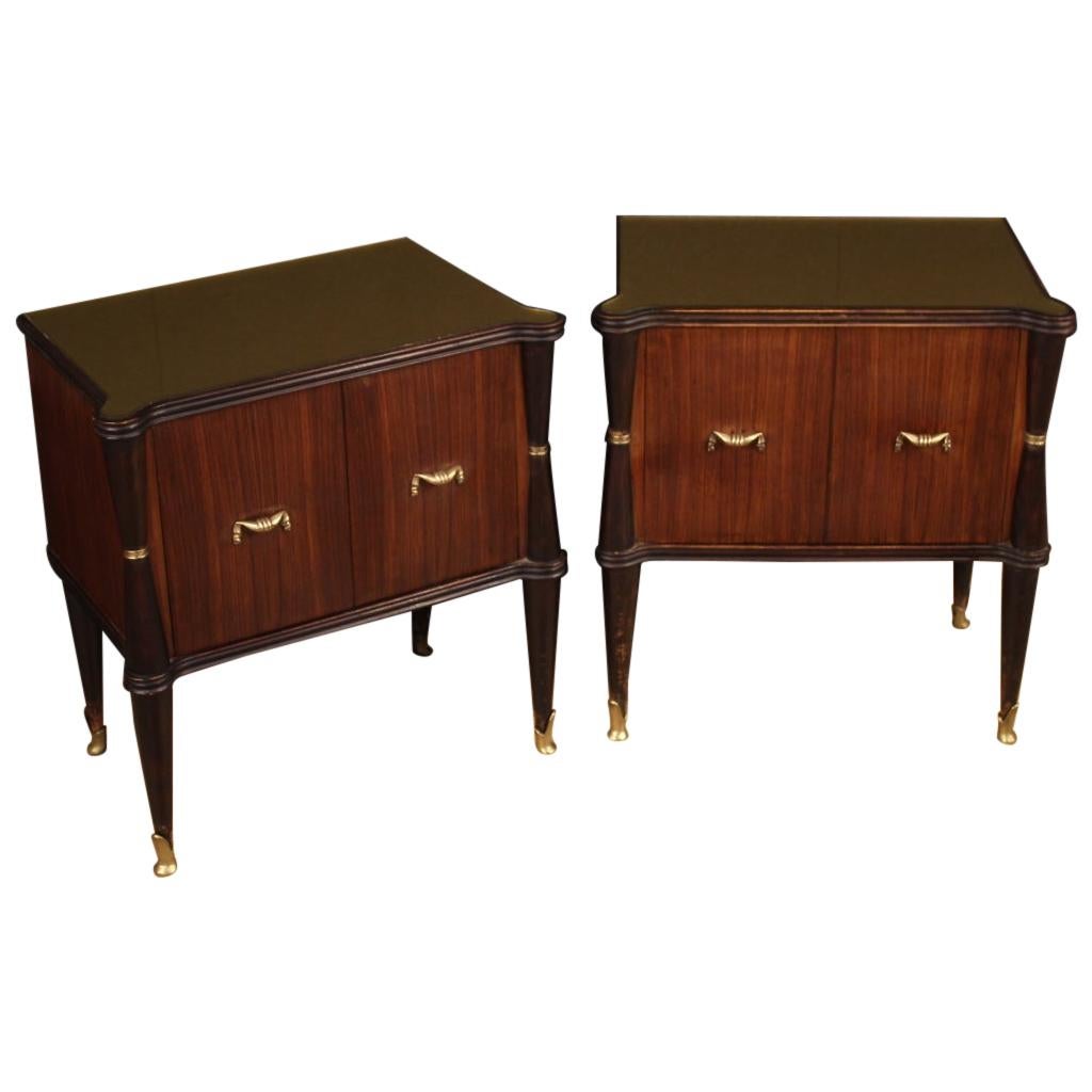 Pair of 20th Century Walnut Beech and Fruitwood Italian Design Bedside