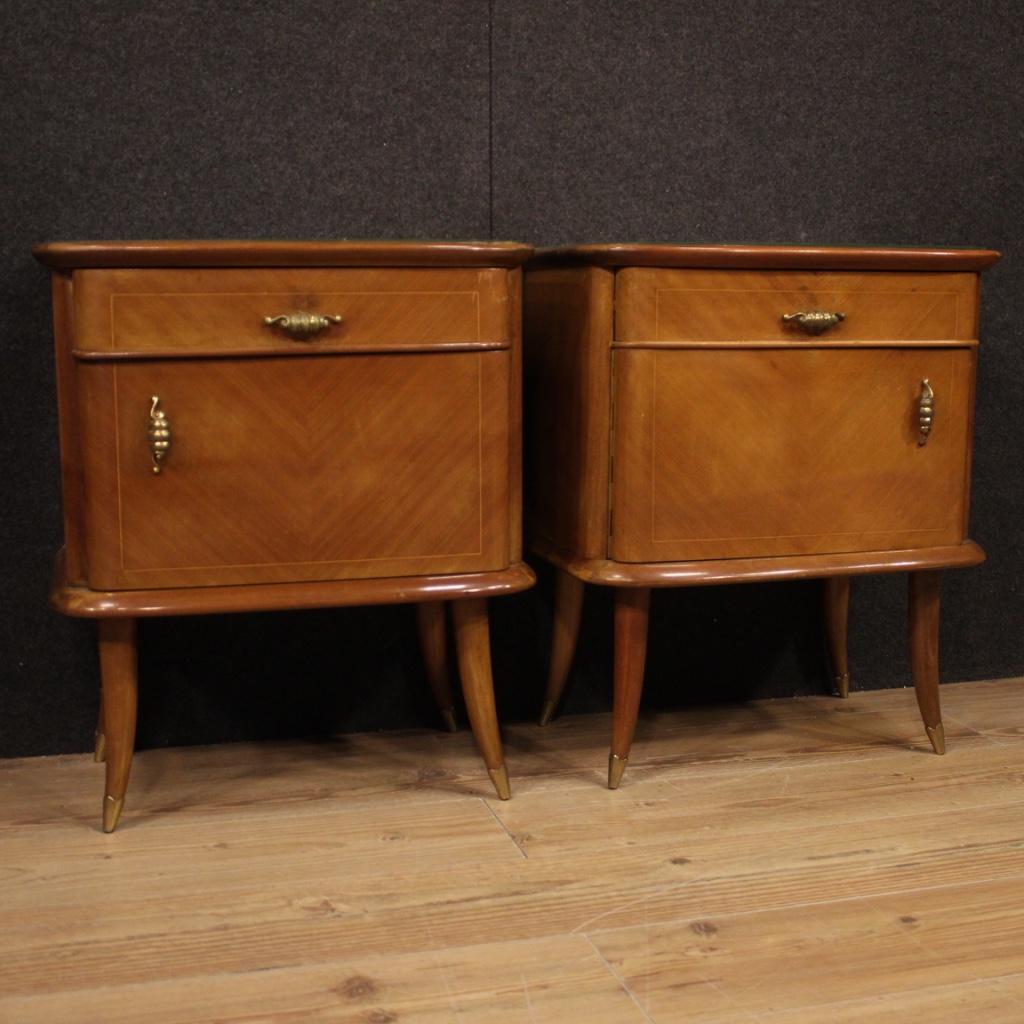Pair of 20th Century Walnut Beech and Maple Wood Italian Design Bedside Tables 7