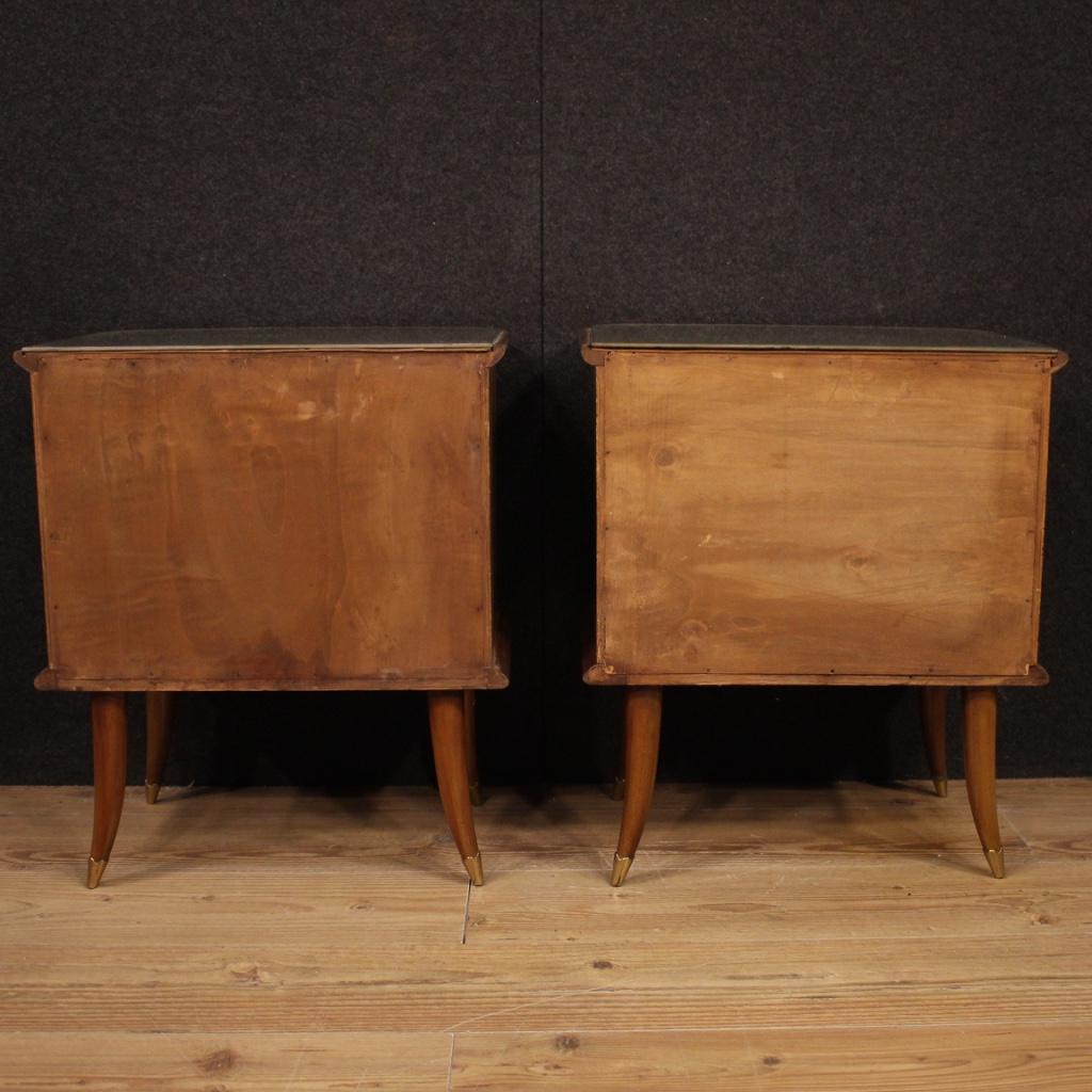 Pair of 20th Century Walnut Beech and Maple Wood Italian Design Bedside Tables In Good Condition In Vicoforte, Piedmont