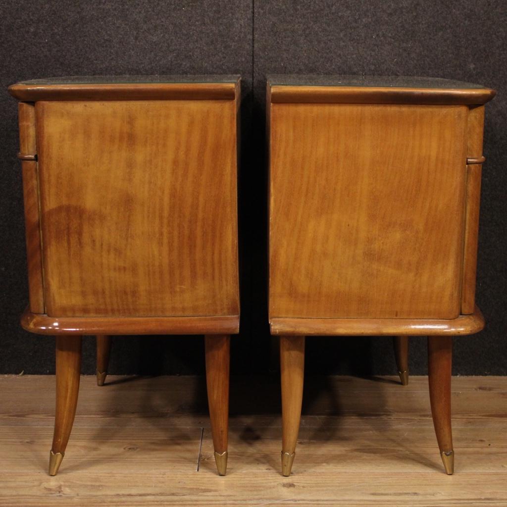 Pair of 20th Century Walnut Beech and Maple Wood Italian Design Bedside Tables 1