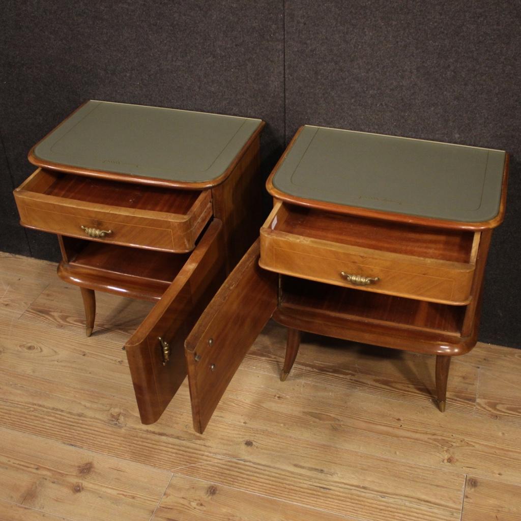 Pair of 20th Century Walnut Beech and Maple Wood Italian Design Bedside Tables 2