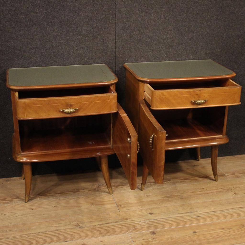 Pair of 20th Century Walnut Beech and Maple Wood Italian Design Bedside Tables 3
