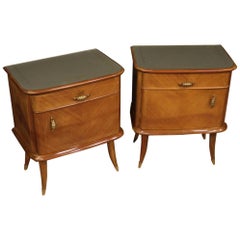 Pair of 20th Century Walnut Beech and Maple Wood Italian Design Bedside Tables