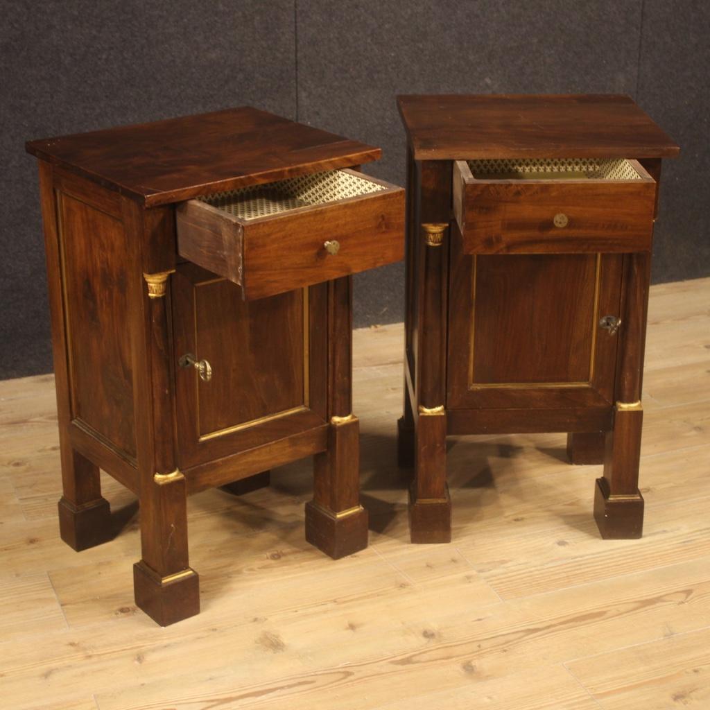 Pair of 20th Century Walnut Beech Fruitwood Italian Empire Style Bedside Tables 1