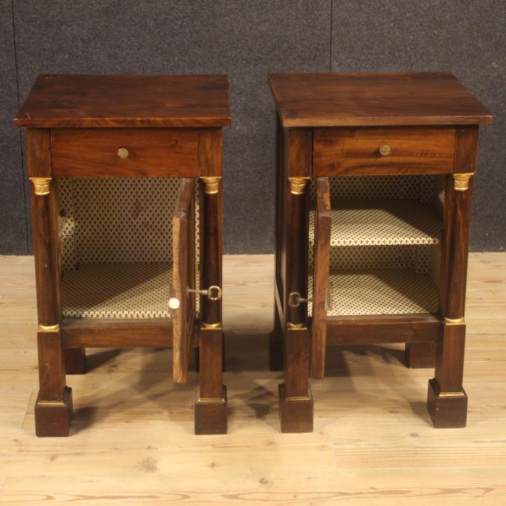 Pair of 20th Century Walnut Beech Fruitwood Italian Empire Style Bedside Tables 2