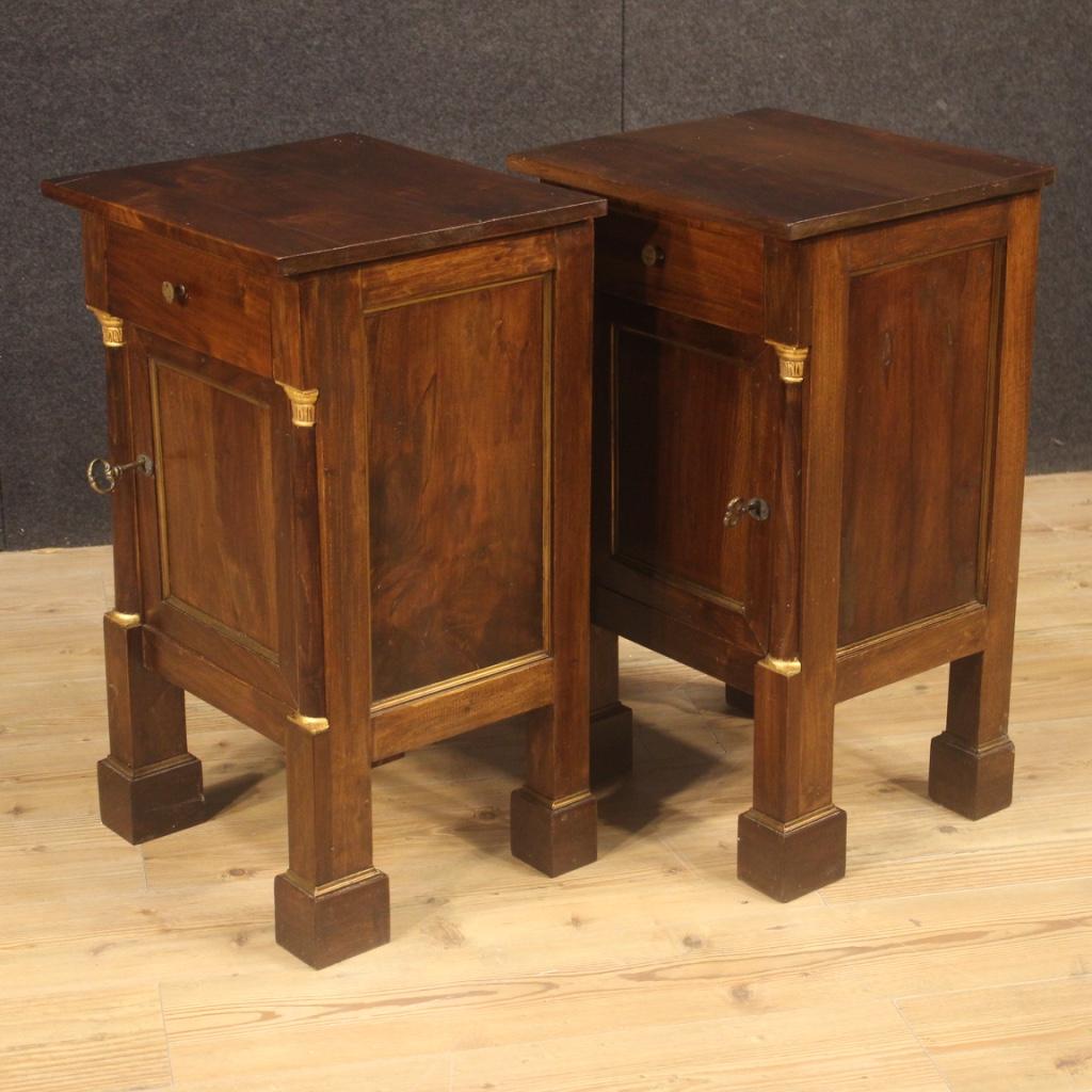 Pair of 20th Century Walnut Beech Fruitwood Italian Empire Style Bedside Tables 3