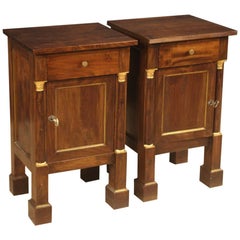 Pair of 20th Century Walnut Beech Fruitwood Italian Empire Style Bedside Tables