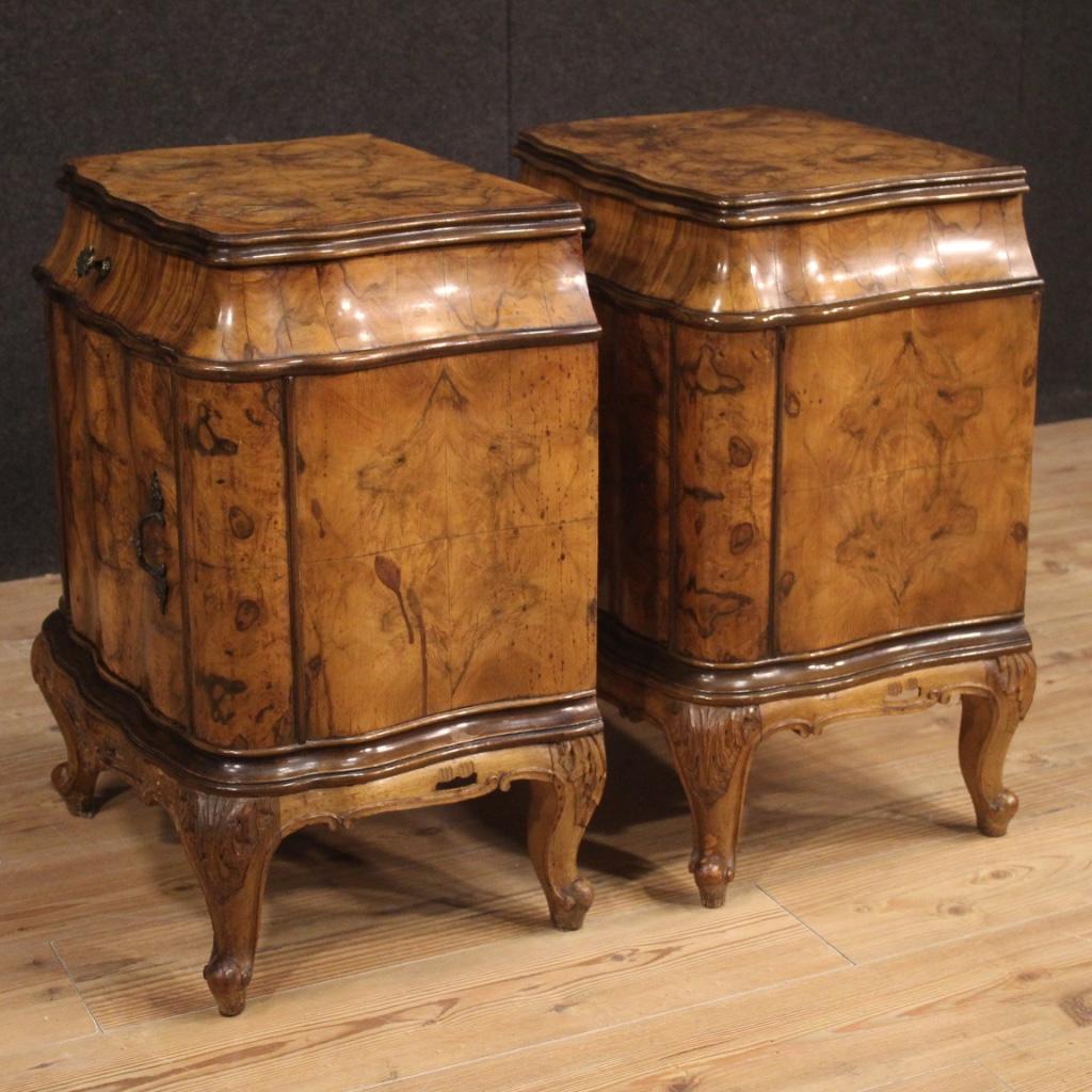 Pair of 20th Century Walnut Burl Beechwood Italian Bedside Tables, 1950 In Good Condition In Vicoforte, Piedmont