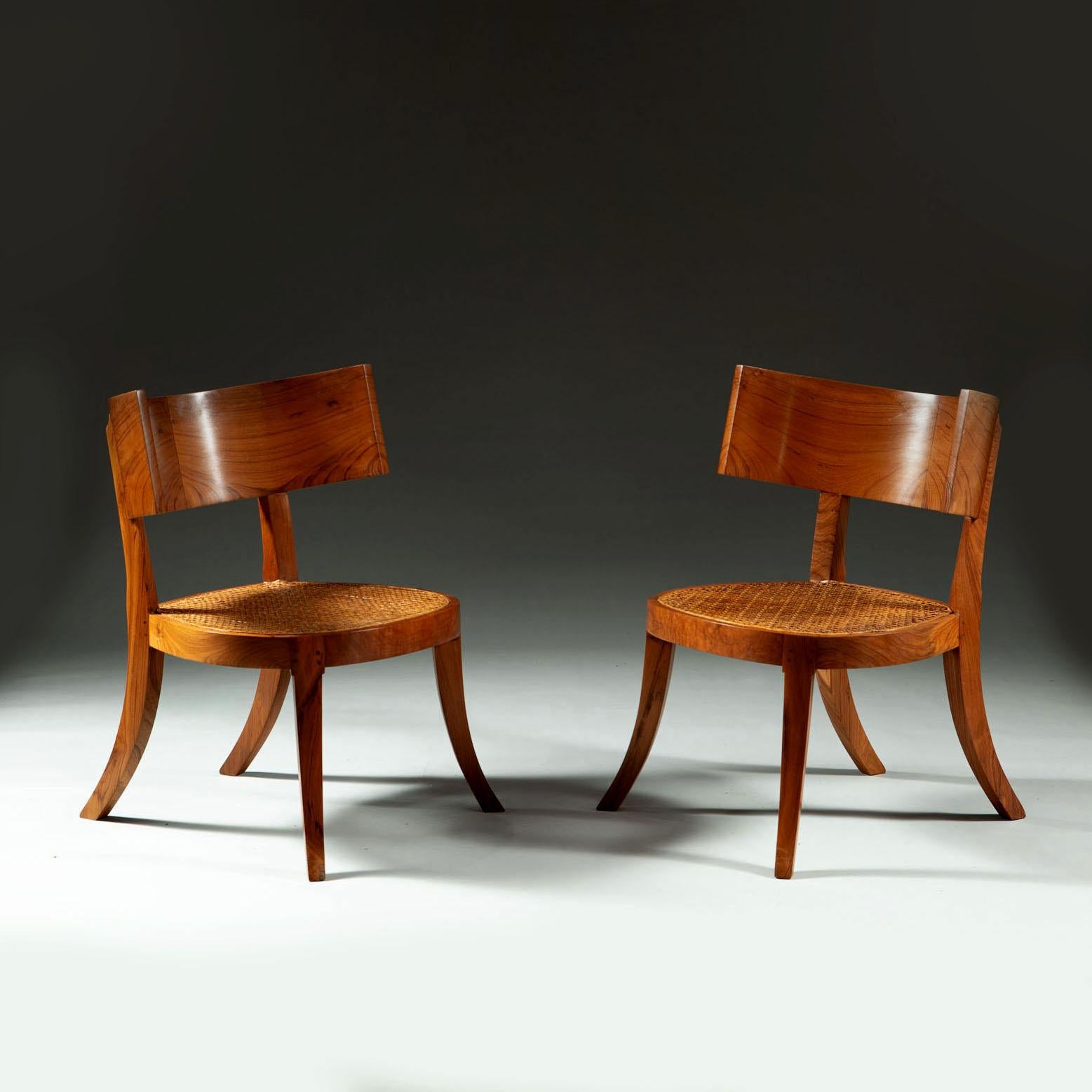 Pair of 20th Century Walnut Klismos Chairs with Caned Seats 2