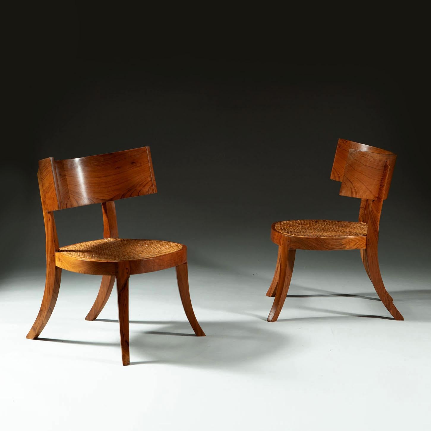 Pair of 20th Century Walnut Klismos Chairs with Caned Seats 3