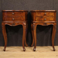 Pair of 20th Century Walnut Maple and Beech Woods Venetian Bedside Tables, 1960