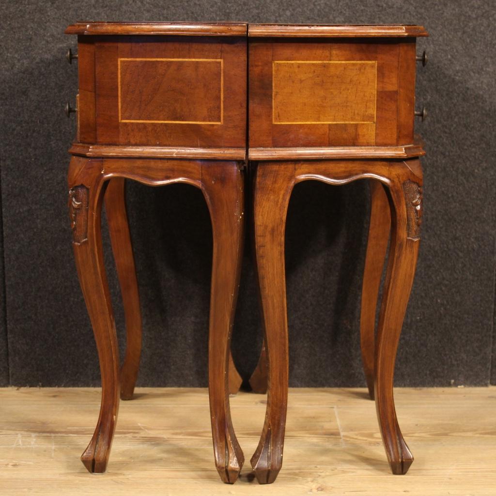 Pair of 20th Century Walnut Maple and Beech Woods Venetian Bedside Tables, 1960 1