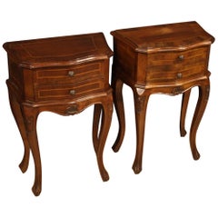 Pair of 20th Century Walnut Maple and Beech Woods Venetian Bedside Tables, 1960