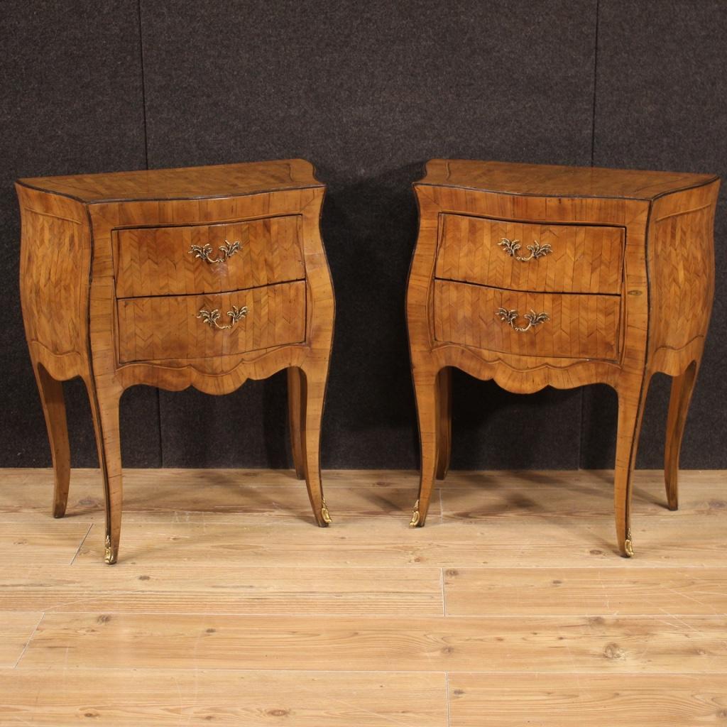 Pair of 20th Century Walnut, Maple and Ebonized Wood Italian Nightstands, 1950 In Good Condition In Vicoforte, Piedmont