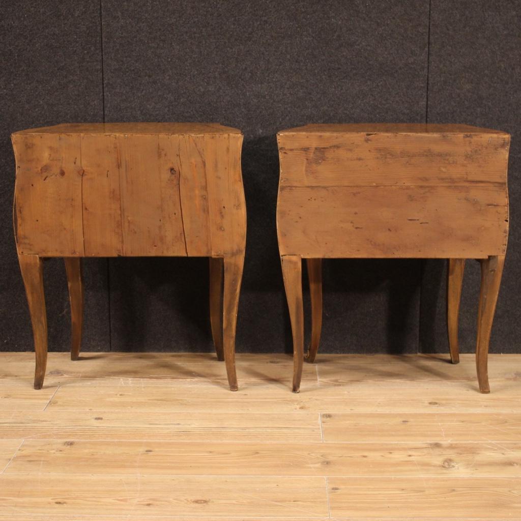 Mid-20th Century Pair of 20th Century Walnut, Maple and Ebonized Wood Italian Nightstands, 1950