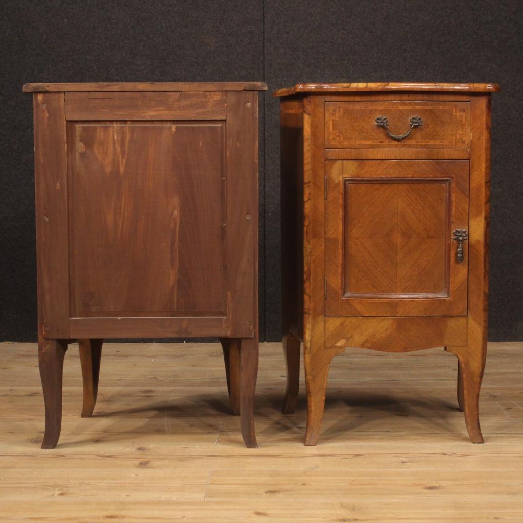 Pair of 20th Century Walnut Maple Rosewood Louis XV Style Italian Nightstands 7