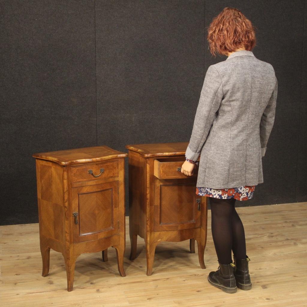 Pair of 20th Century Walnut Maple Rosewood Louis XV Style Italian Nightstands 8