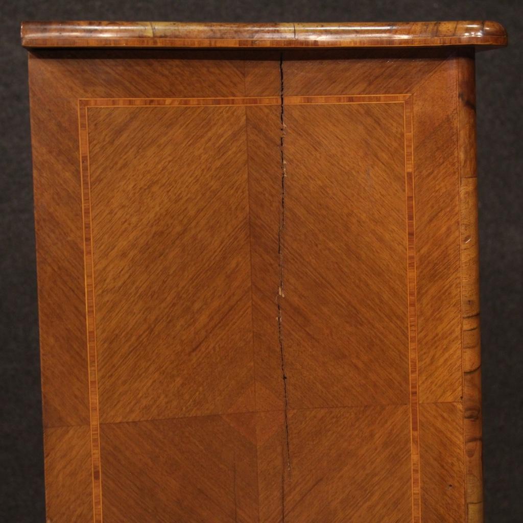 Fruitwood Pair of 20th Century Walnut Maple Rosewood Louis XV Style Italian Nightstands