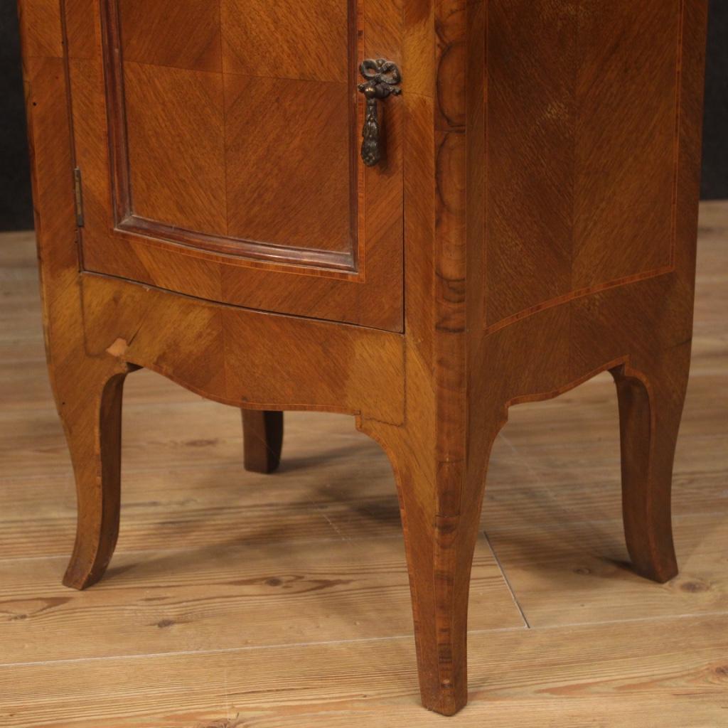 Pair of 20th Century Walnut Maple Rosewood Louis XV Style Italian Nightstands 1