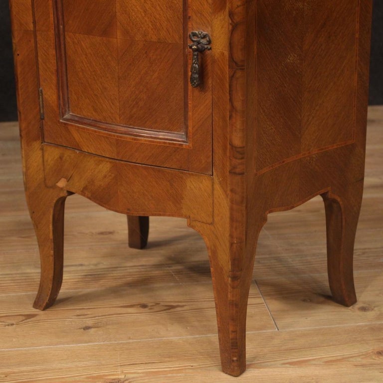 Pair of 20th Century Walnut Maple Rosewood Louis XV Style Italian