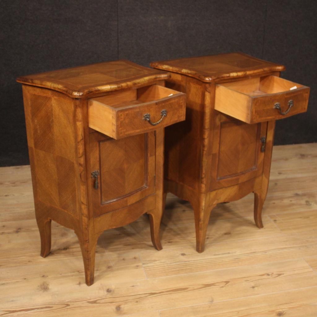 Pair of 20th Century Walnut Maple Rosewood Louis XV Style Italian Nightstands 5