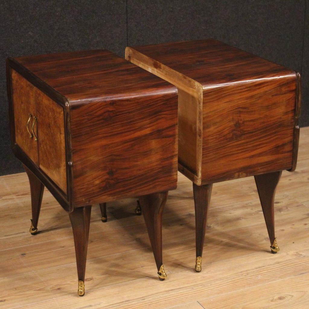 Pair of 20th Century Walnut Palisander Beechwood Italian Design Nightstands In Good Condition In Vicoforte, Piedmont