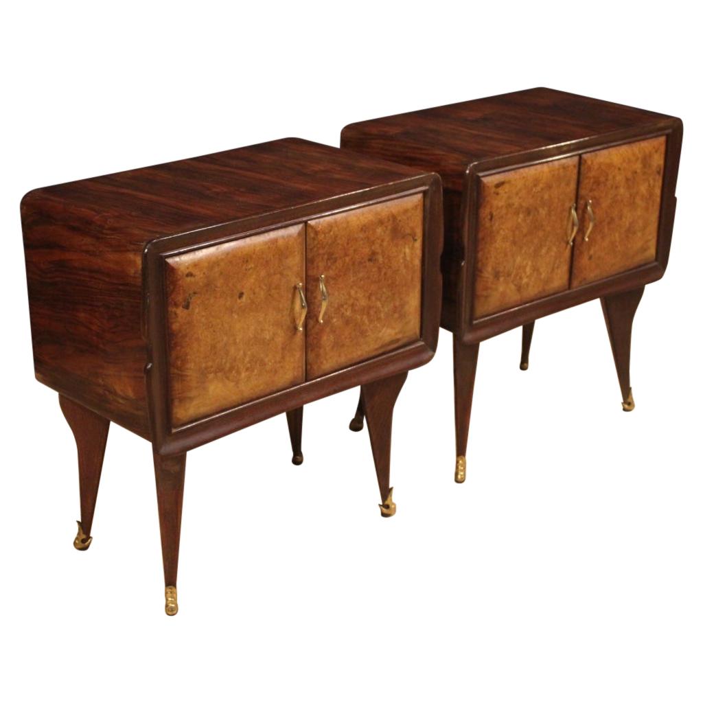 Pair of 20th Century Walnut Palisander Beechwood Italian Design Nightstands