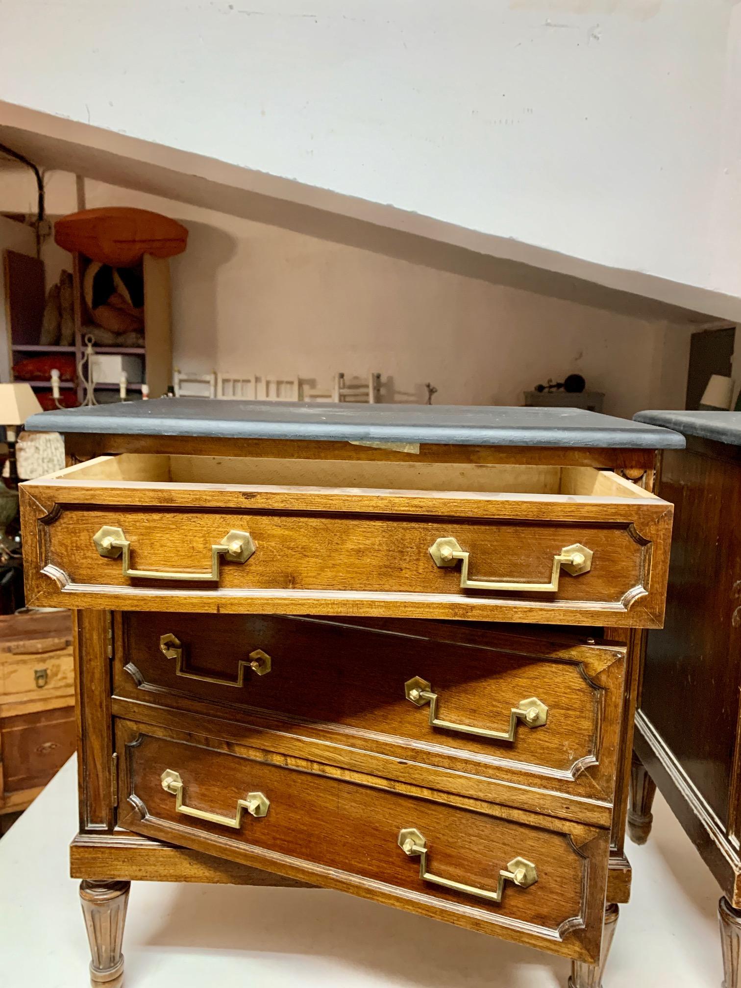 Pair of 20th Century Walnut Spanish Louis XVI Style Bedside Tables or