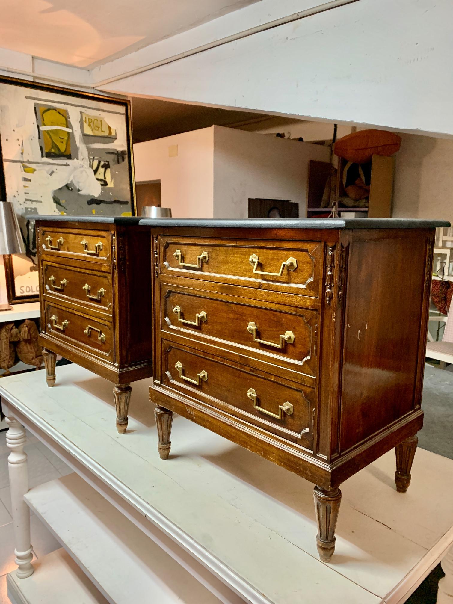 Pair of 20th Century Walnut Spanish Louis XVI Style Bedside Tables or