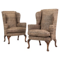 Pair of 20th Century Walnut Wing Armchairs