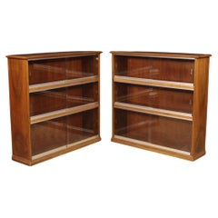Pair of 20th Century Walnut Wood and Glass Doors Italian Design Bookcases, 1960s