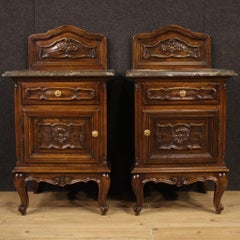 Pair of 20th Century Walnut Wood and Marble-Top Italian Nightstands, 1950
